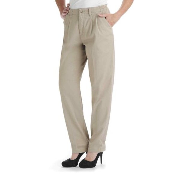 Lee Side-Elastic Straight Leg Twill Pants Petite Taupe New With Tags Size 14 Pet - Picture 1 of 2